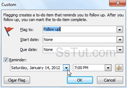 Add reminder to custom flag in Outlook 2010