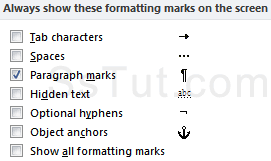 Always show these formatting marks on the screen