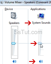 Check Windows 7 system sounds volume not down or muted