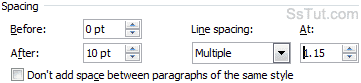 Configure line spacing options in Word 2010