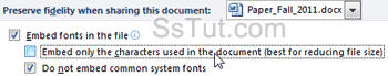 Embed fonts in Word 2010 documents