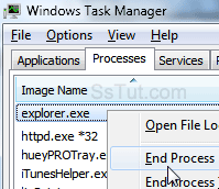 Recover frozen unresponsive taskbar in Windows 7!
