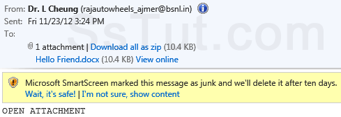 Suspicious email caught by Microsoft SmartScreen filters