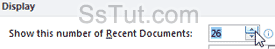 Change the number of Recent Documents in Word 2010