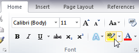 Click on the Text Highlight Color button in the ribbon
