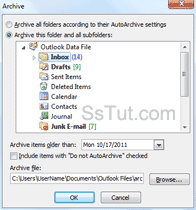 Manually archive old messages in Outlook 2010