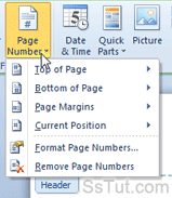 Page number tools in Microsoft Word 2010