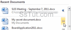 Pin or unpin recent Word 2010 documents