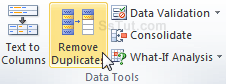 Remove duplicates command in Excel 2010