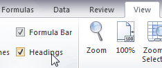 Show row and column headings in Excel 2010 / 2007